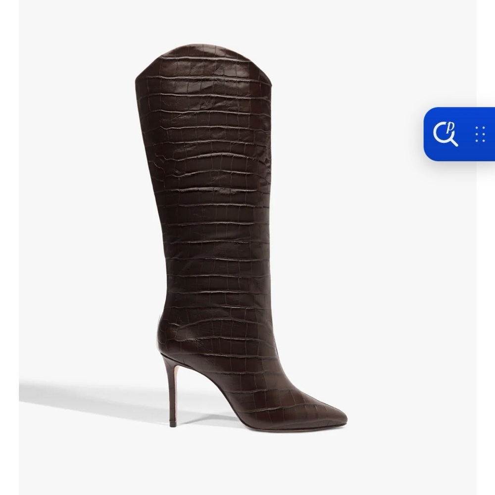 SCHUTZ Maryana Dark Brown Croc-Embossed Heeled Boots